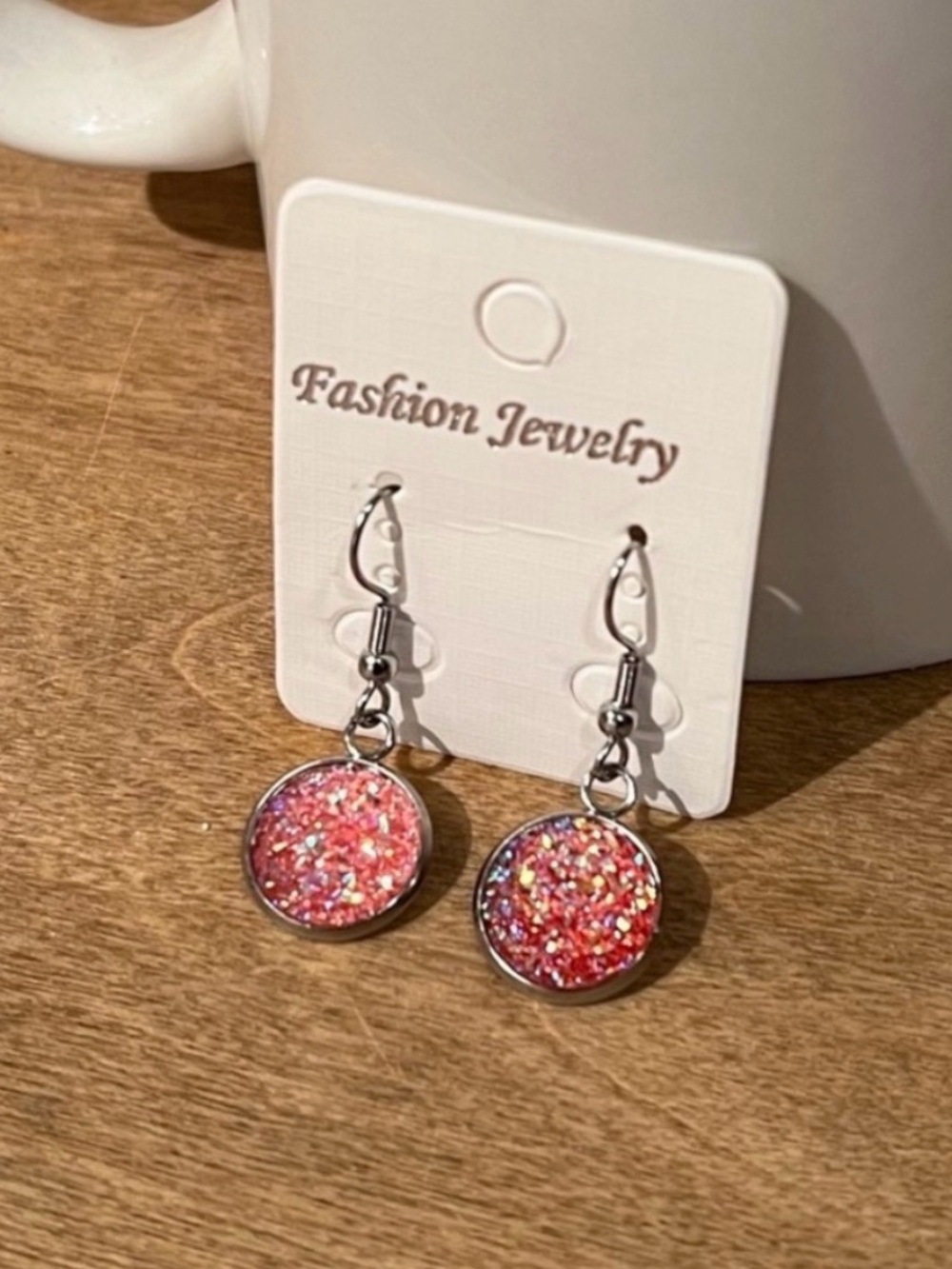 NWT Peach Druzy Glitter Round Dangle Earrings